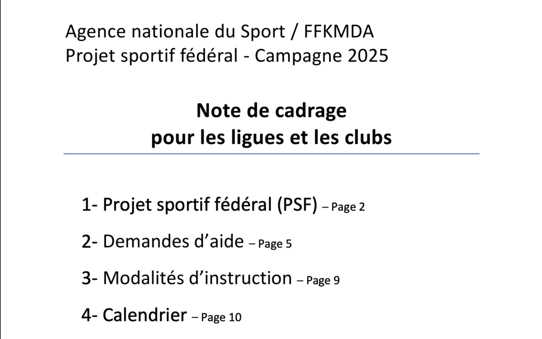 Agence National du Sport- FFKMDA : Campagne 2025 du projet sportif fédéral (subventions aux ligues et aux clubs)