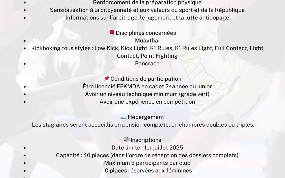 Stage National Jeunes Préparation Compétition